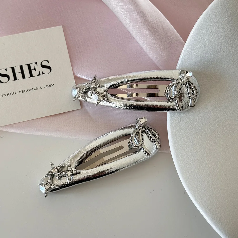 

2026 Y2K Silver Star Bow Hair Clips Sparkling Rhinestone Barrettes Non Slip Metal Hairpins For Women Trendy Daily And Party Use