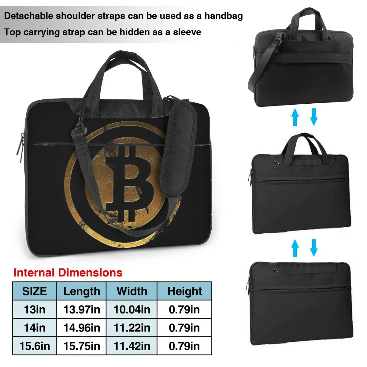 Vintage Bitcoin Log Laptop Bag Protective Case Computer Bag 13 14 15.6 Inch Crossbody Laptop Pouch For Macbook Pro Air