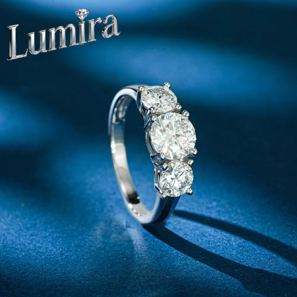 Lumira Platinum PT950 2-carat D Color Moissanite Women's Ring, High-end Three-diamond Engagement Rings and Party Gift