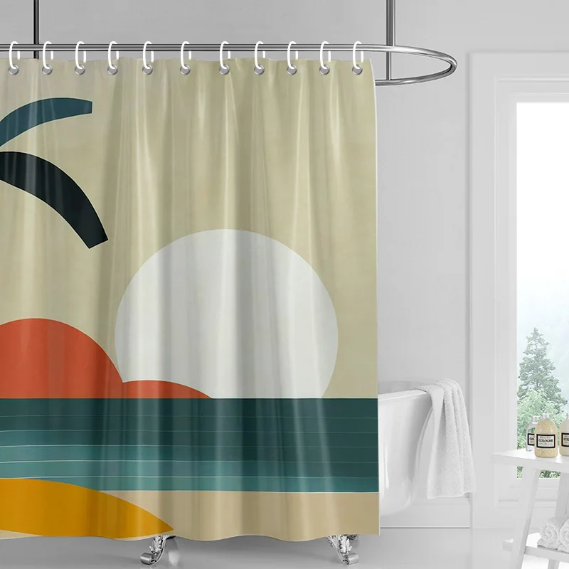 Nordic Simple Style Morandi Shower Curtain Abstract Plant Character Pattern Bathroom Bathtub Dual-Use Shower Curtain