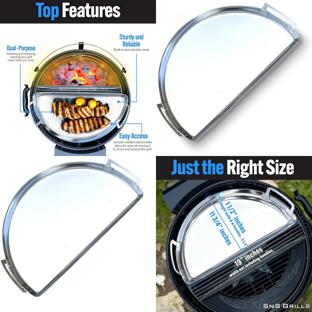 

3-in-1 Stainless Steel Grill Pan for Weber 22 Charcoal Grills: Sear, Drip, and Griddle, Dishwasher Safe BBQ Accessory