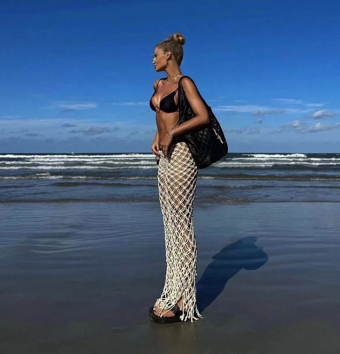 Beachapche Hand Macrame Sexy Hollow Out Tassels Pants  2025 Fashion  Trousers Women Swim Suits Beach Wear