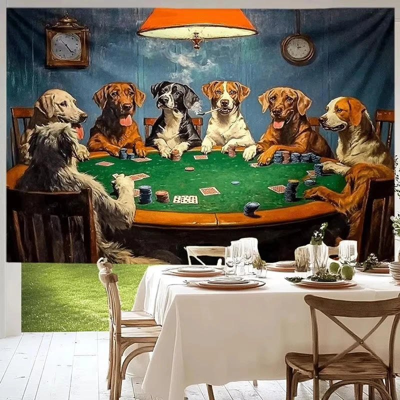 

Dogs Playing Poker Vintage Tapestry, Classic Painting Style Polyester Wall Art for Living Room Bedroom Office Home Decor Gift