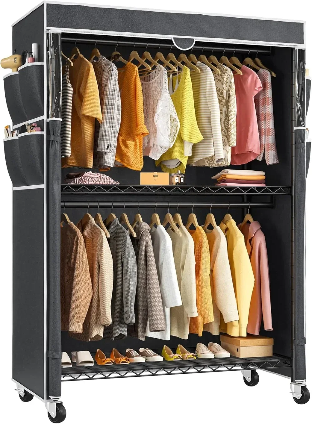 

Heavy Duty Clothes Rack with Cover, 81" H Clothing Racks for Hanging Clothes with Wheels & Adjustable Feets