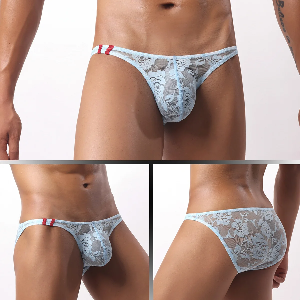 

Кружевные прозрачные трусы с цветочным принтом для мужчин, сексуальное нижнее белье с U-образной выпуклой сумкой, нижнее белье для трансвеститов, эротическое, полностью прозрачное, с подтяжкой бедер, танга, трусики