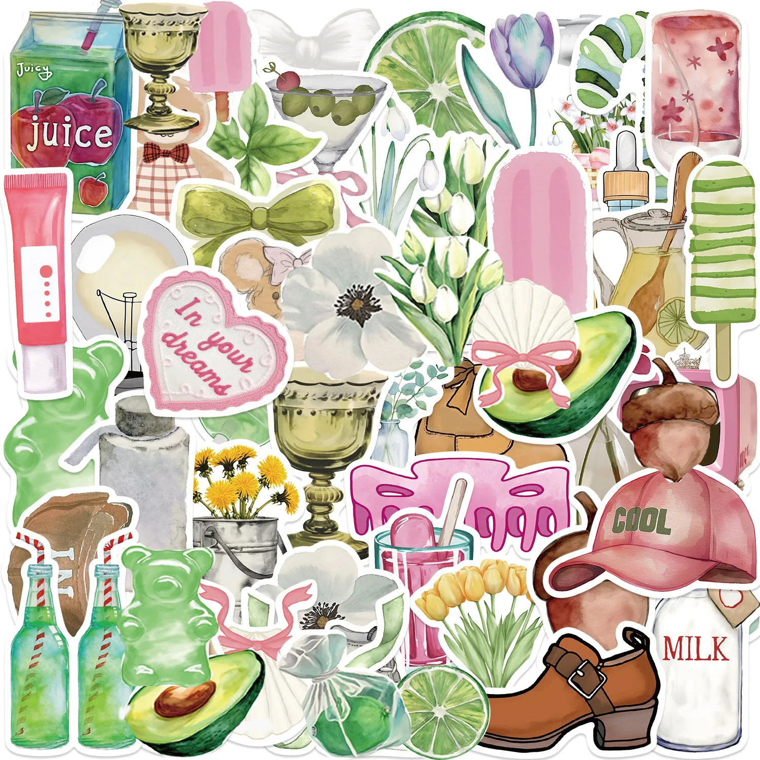 50PCS Ins Small and Fresh Aesthetic Graffiti Self-adhesive Sticker,Skateboard,Guitar, Water Cup,Decorative Sticker