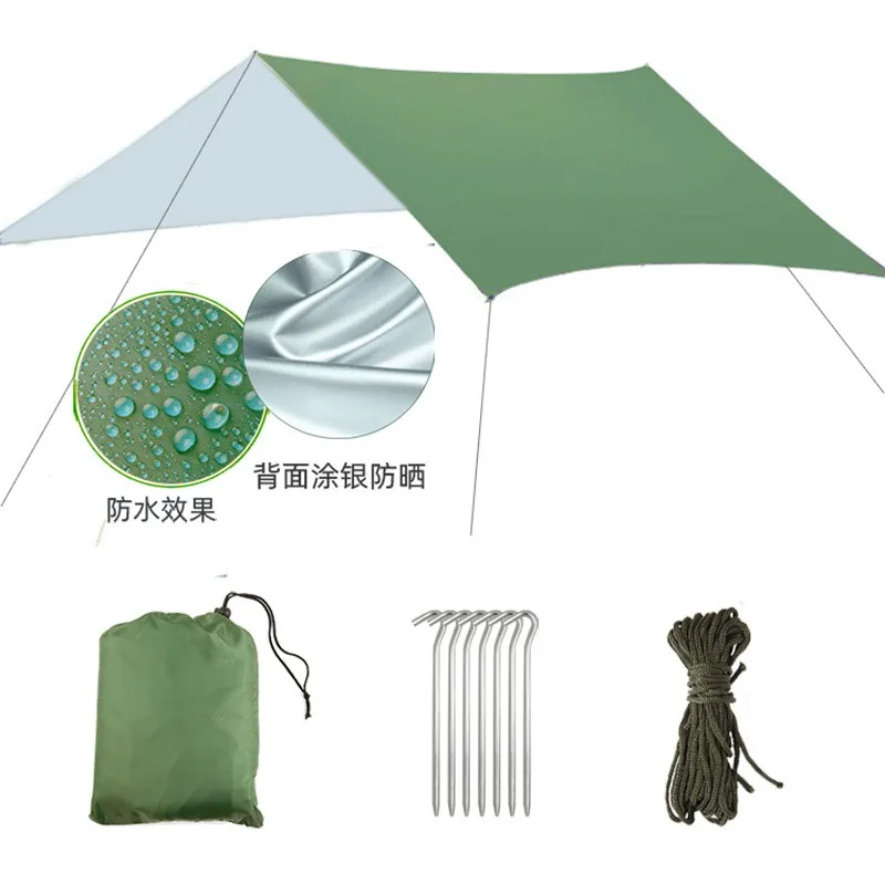 Square canopy outdoor 3-4 people, waterproof and sunscreen beach pergola sunshade tent, light silver-coated floor mat