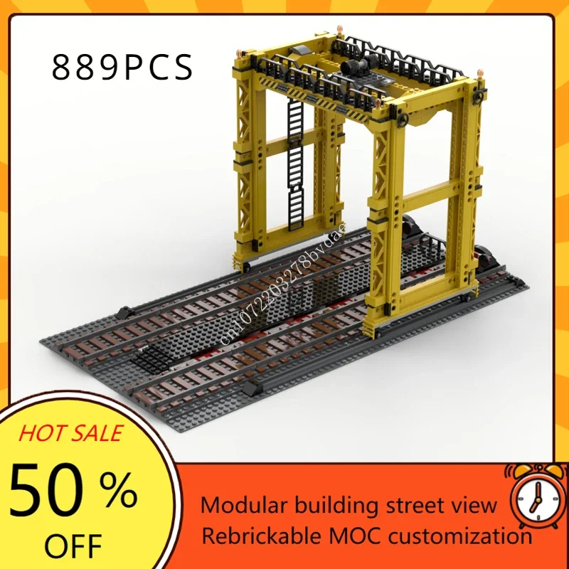 889PCS Railway Overloading Crane Model Custom Puzzles Cargo Train Transfer with Gantry Crane City Train MOC Xmas Kid Toy Gift
