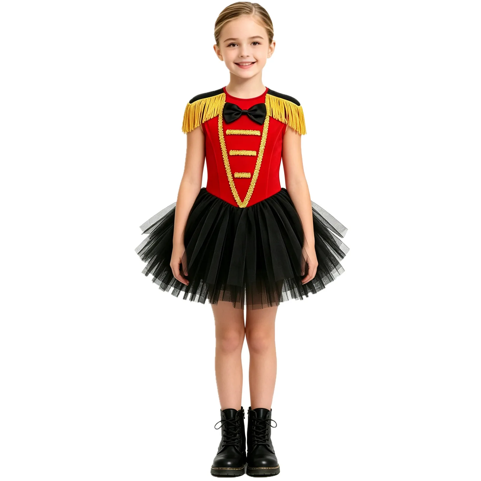 Kids Girls Circus Ringmaster Magician Cosplay Costume Sleeveless Velvet Tulle Ballet Tutu Leotard Dress for Halloween Carnival