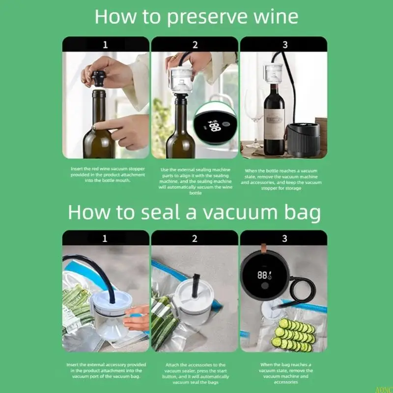 A0NC Electric Jar Vacuum Sealer Vacuum Bags Lunch Boxes Portable Vacuum Sealer for Food Storage Wide Mouth Jars