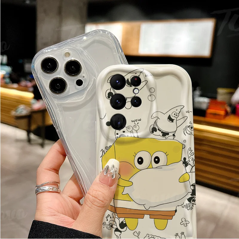 Fun SpongeBobs Pinch Butt Wave Case For Samsung Galaxy S24 Ultra S23 S22 Plus S21 S20 FE A25 A55 A35 A15 A05 A05S Silicone Cover