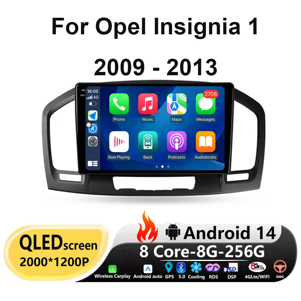 

QLED экран Android 14 9 ''для Opel Insignia 1 2009-2013, автомобильное радио, мультимедийный видеоплеер, навигация, автомобильный Carplay GPS No 2din