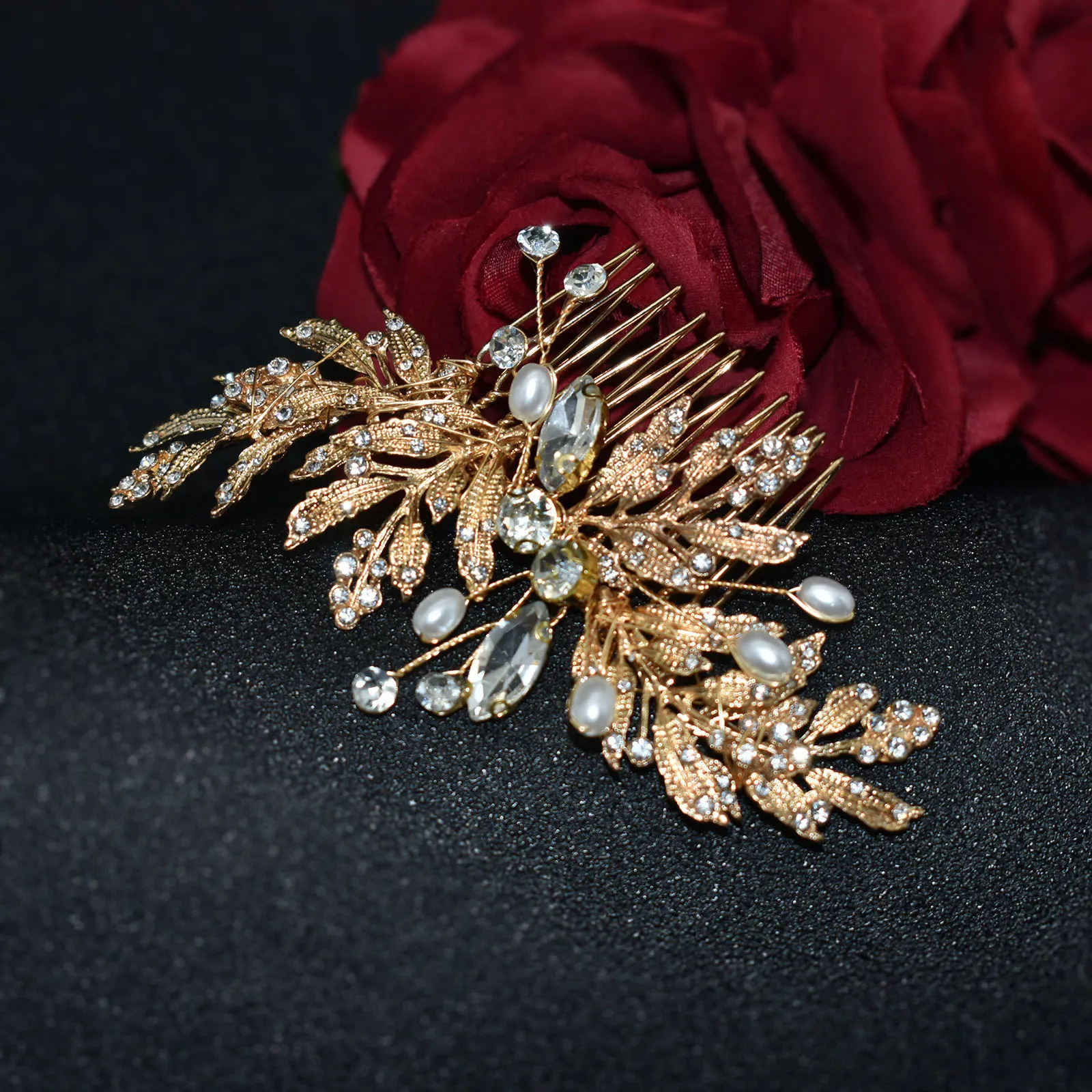 Handmade Gold Silver Color Wedding Hair Accessories Crystal Women Hair Combs Leaves Bridal Headband Head Jewelry