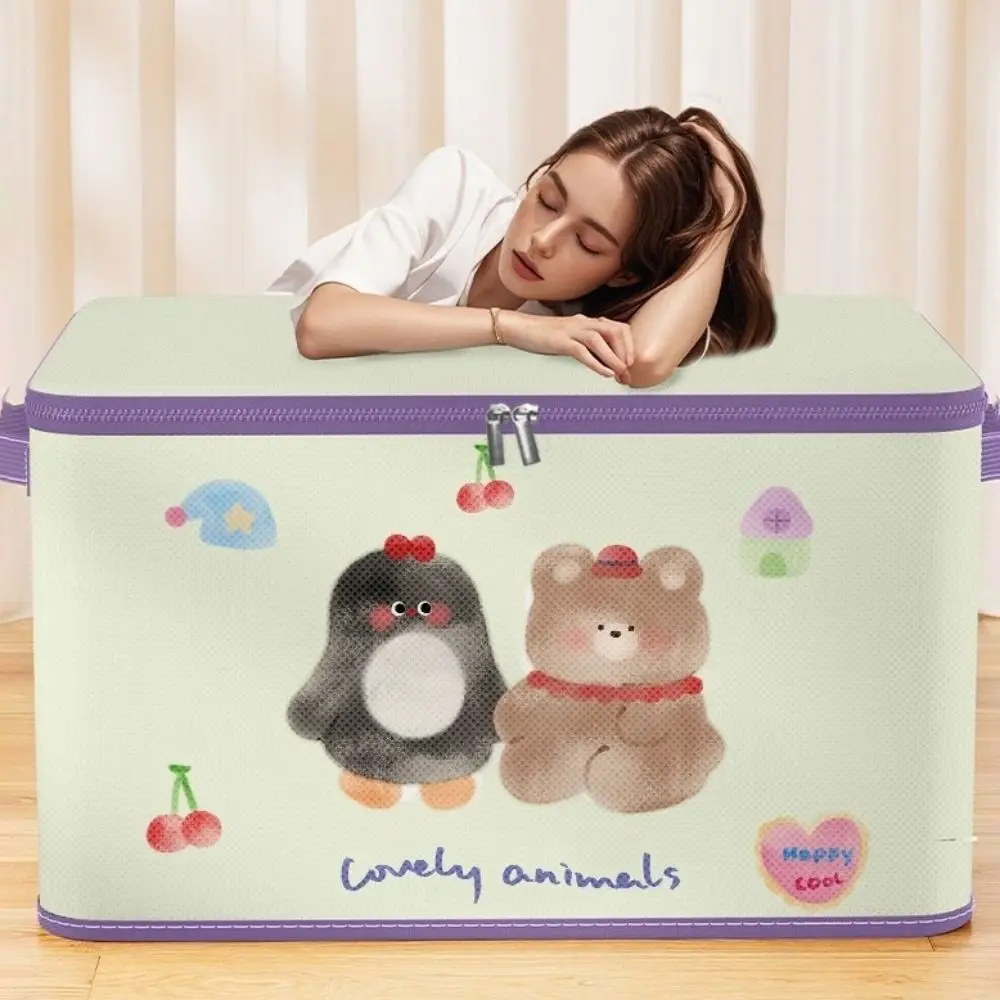 

Cartoon Folding Clothes Storage Box Dust-proof Large Capacity Clothes Quilts Organizer Moisture-proof with Handle and Zipper