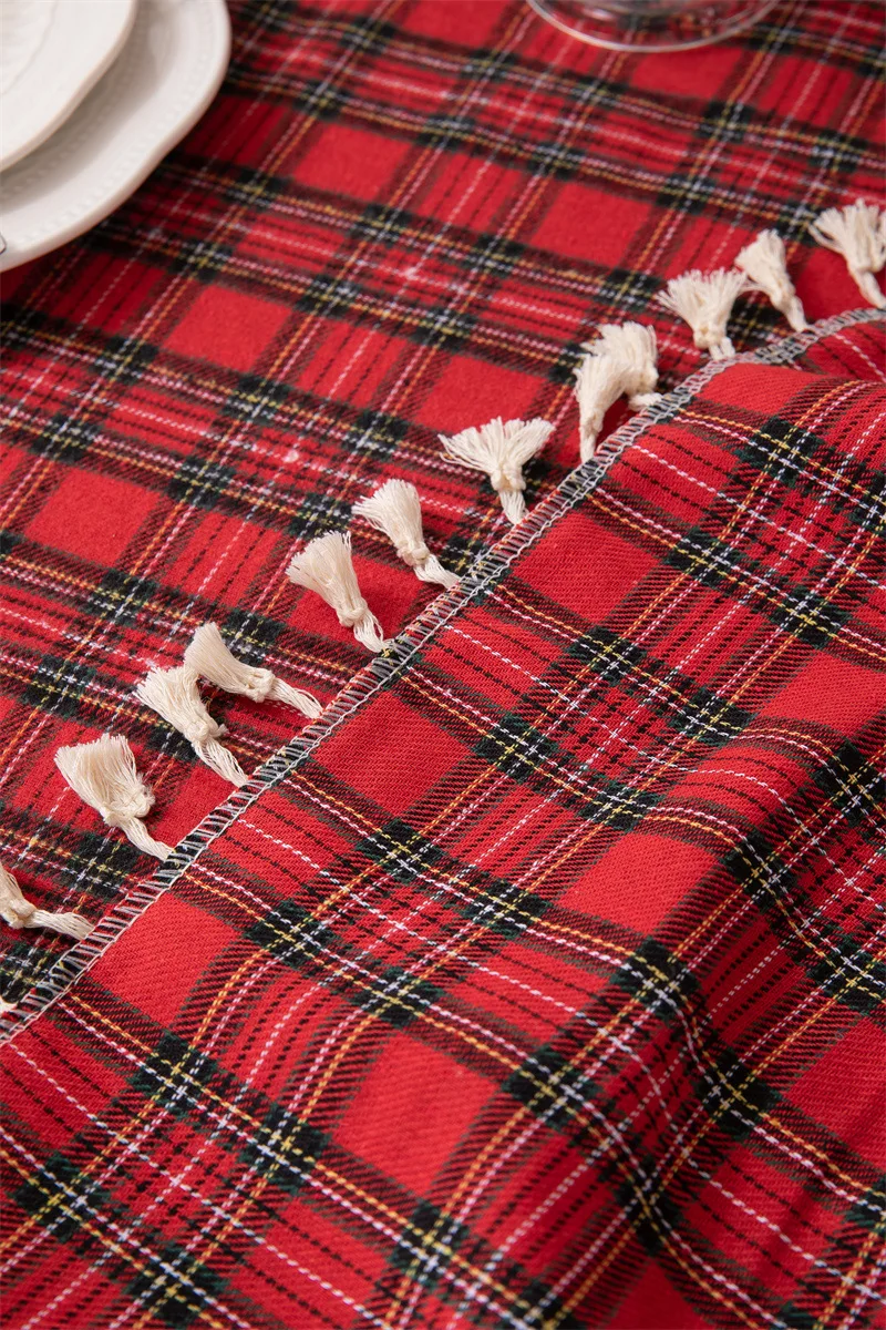 Weihnachtsdekoration, runde Tischdecke, karierte Tischdecke für Neujahr, Familientreffen, Restaurant, Party, Abendessen, Heimdekoration – Detail 24
