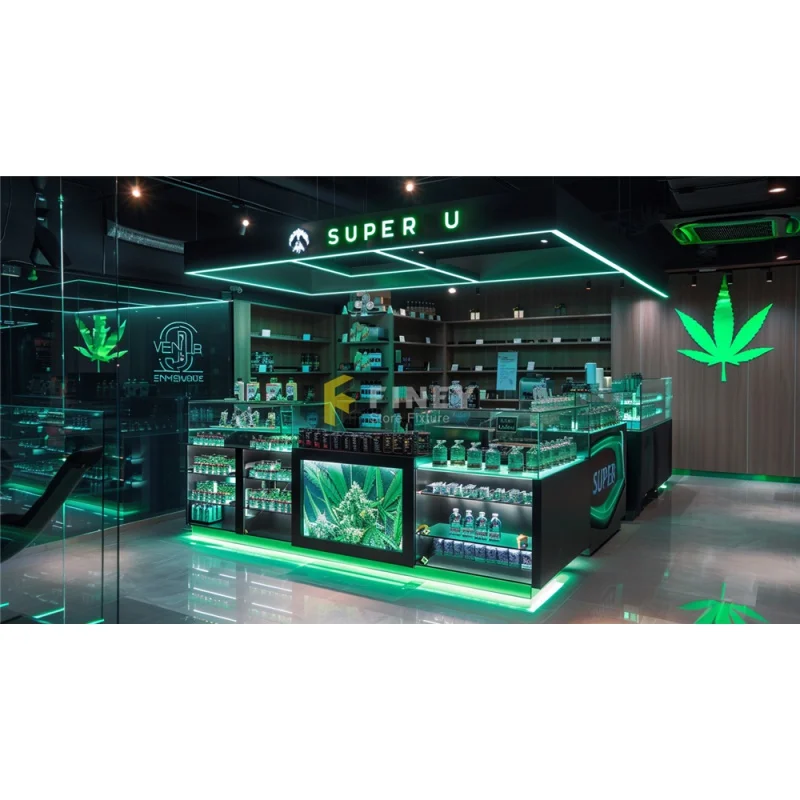 (Customized) custom modern smoke shop interior decoration design canabs shop showcase display accessories showroom furniture