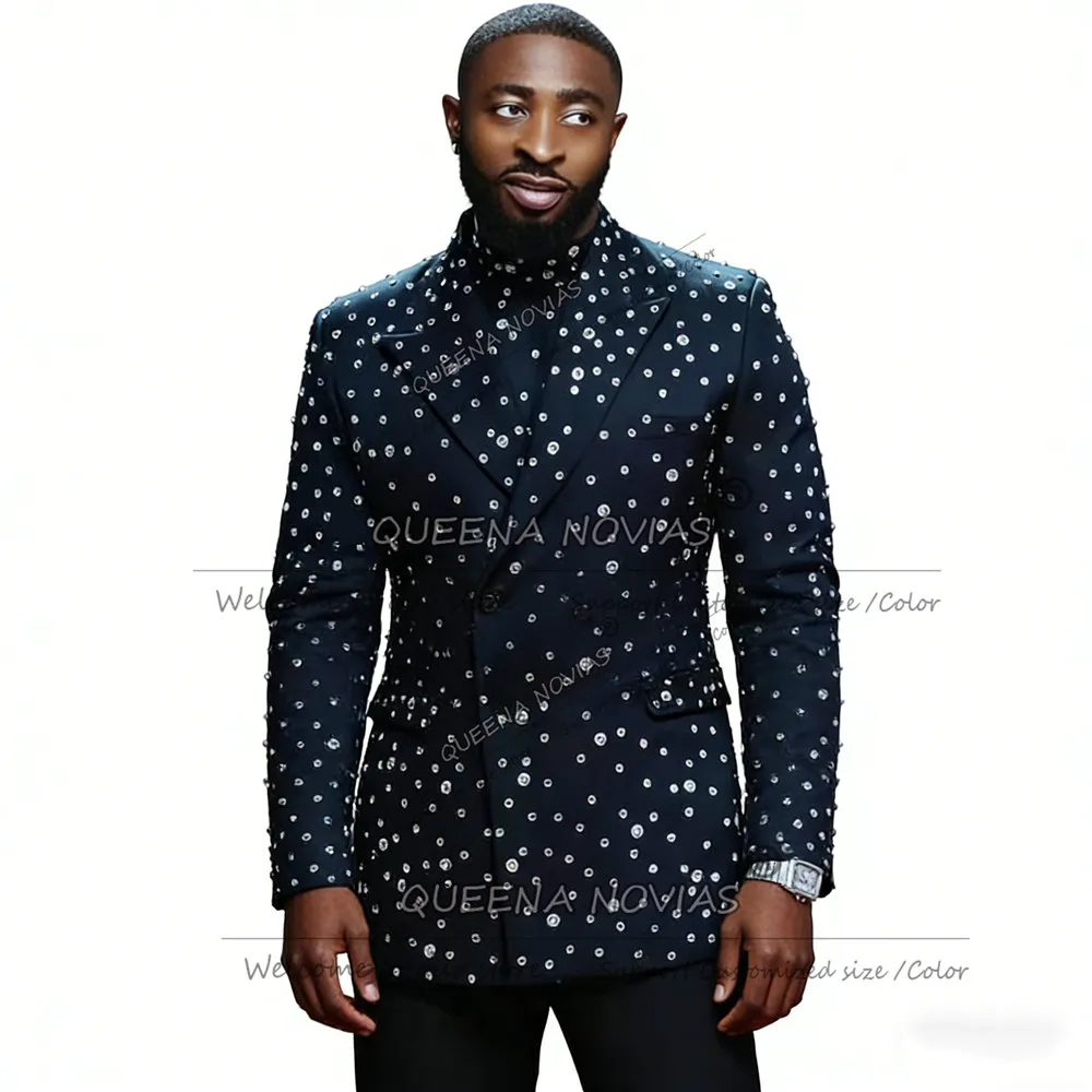 

Мужской костюм с блестящими стразами, индивидуальный пошив, формальный смокинг, приталенный крой, комплект из 2 предметов, для красной дорожки, вечеринок, свадебный наряд для жениха