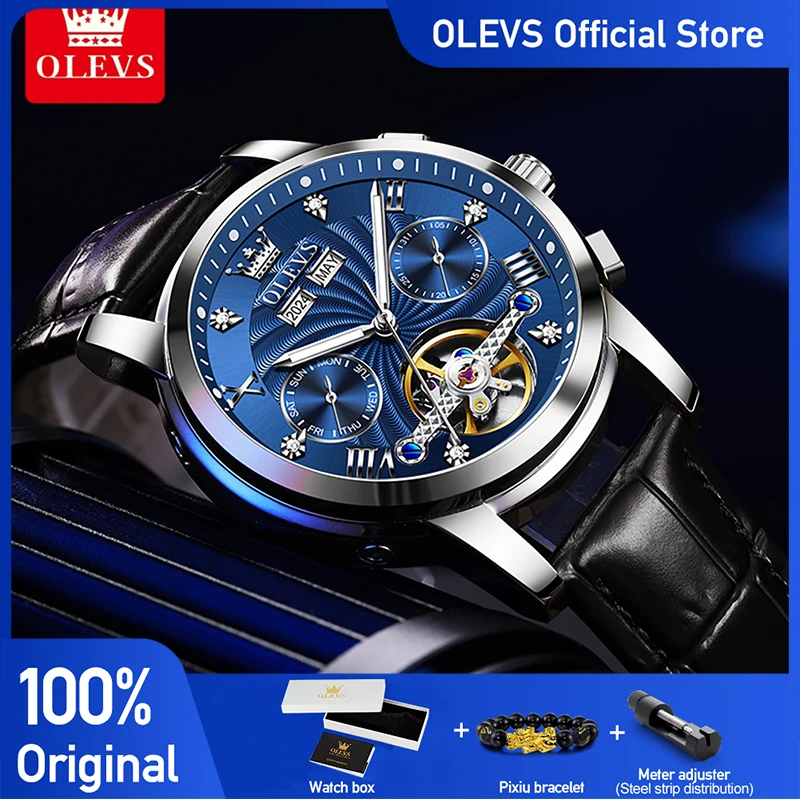 OLEVS 7088 New Original Luxury Mens Watch Flywheel Automatic Mechanical Watch Waterproof Steel Day Date Watches For Man Reloj