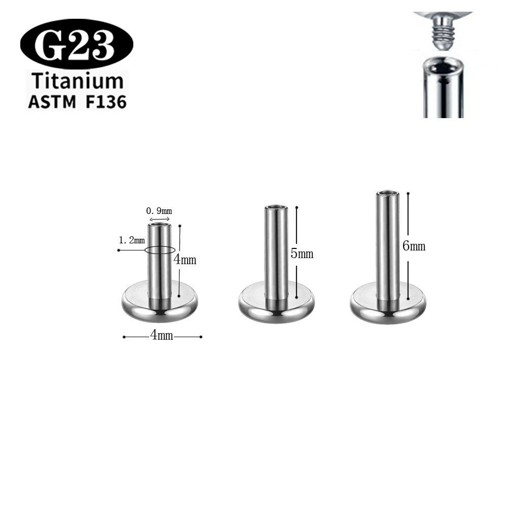 2/10/50/100 قطعة ASTM F136 G23 التيتانيوم Labret الشفاه وأقراط بالجملة ثقب مجوهرات للجسم داخليا الخيوط الكرة الأنف مسمار