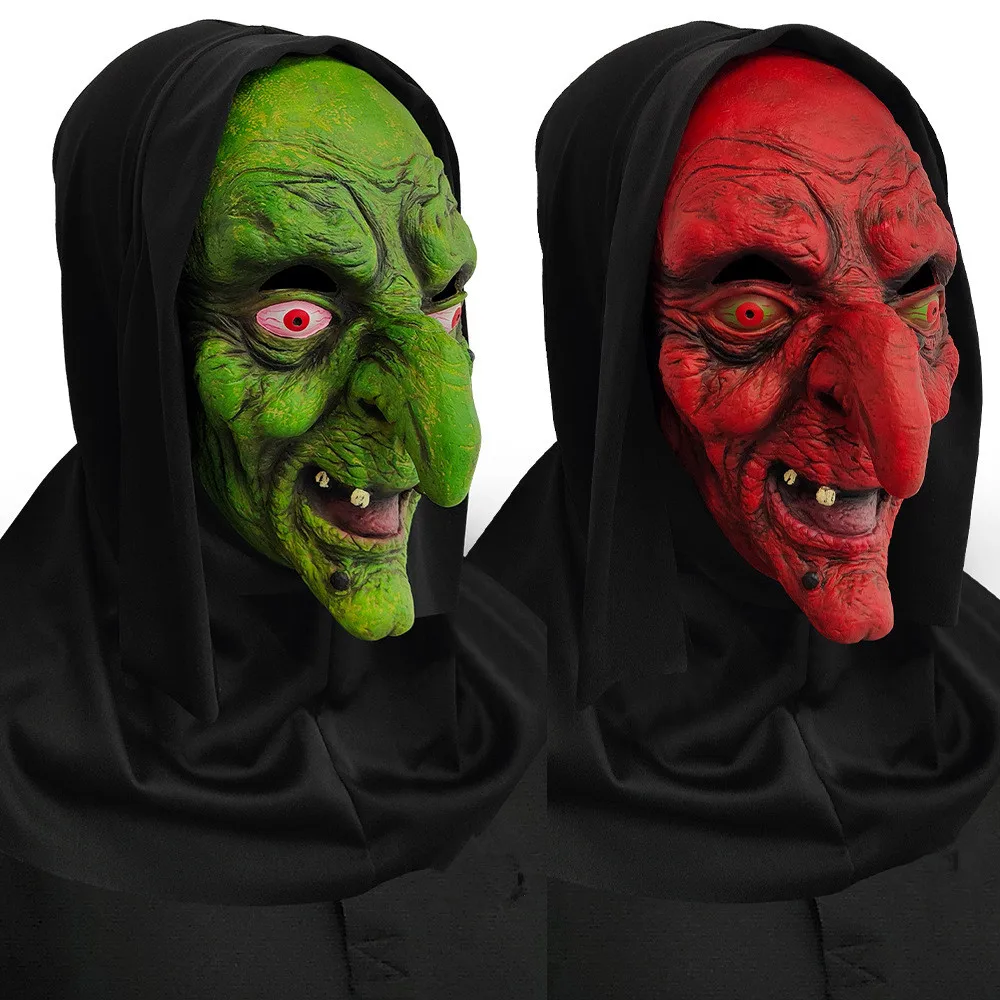 Horror-Hexengesichtsmaske, Gruselige Alte-Frau-Maske mit Zauberer-Nase, Unheimliche Latex-Halloween-Party-Kostüm-Cosplay-Requisiten – Detail 3