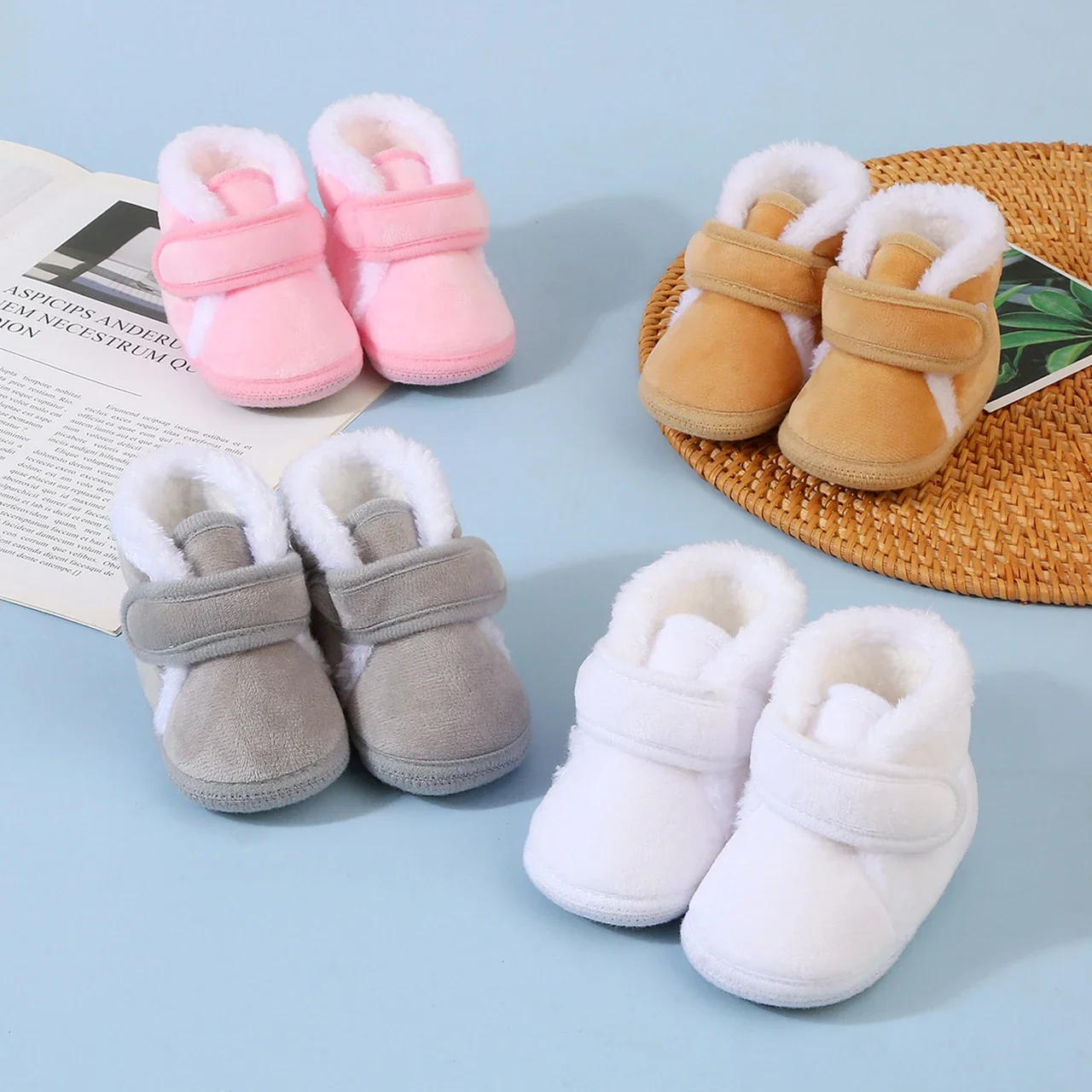 Winter Thicken Warm Baby High Top Snow Boots Infant Plush Shoes Anti-skid Soled Newborn First Walkers Kids Flip Flops
