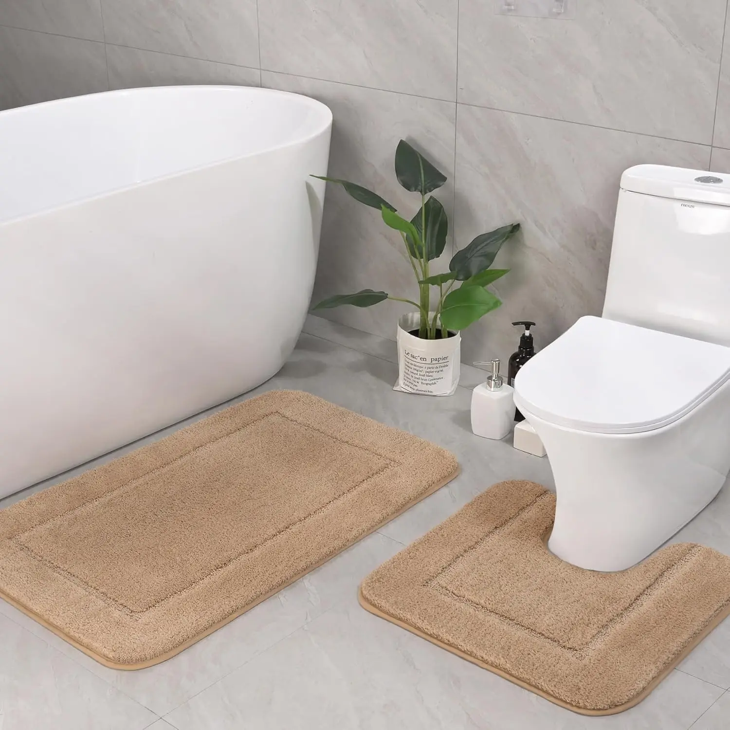 

Bathroom Rug Set Beige, Soft Bath Rug Set 2 Piece, Toilet Mat U-Shaped 20x20 and 34x20 Bath Rugs, Quickly Dry Mats for
