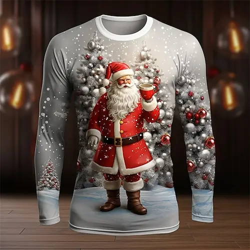 Christmas New Year 3D Printed T-shirt Abstract Art Men and Women Street Hip Hop Round Neck Long Sleeve Fashion Casual Tops