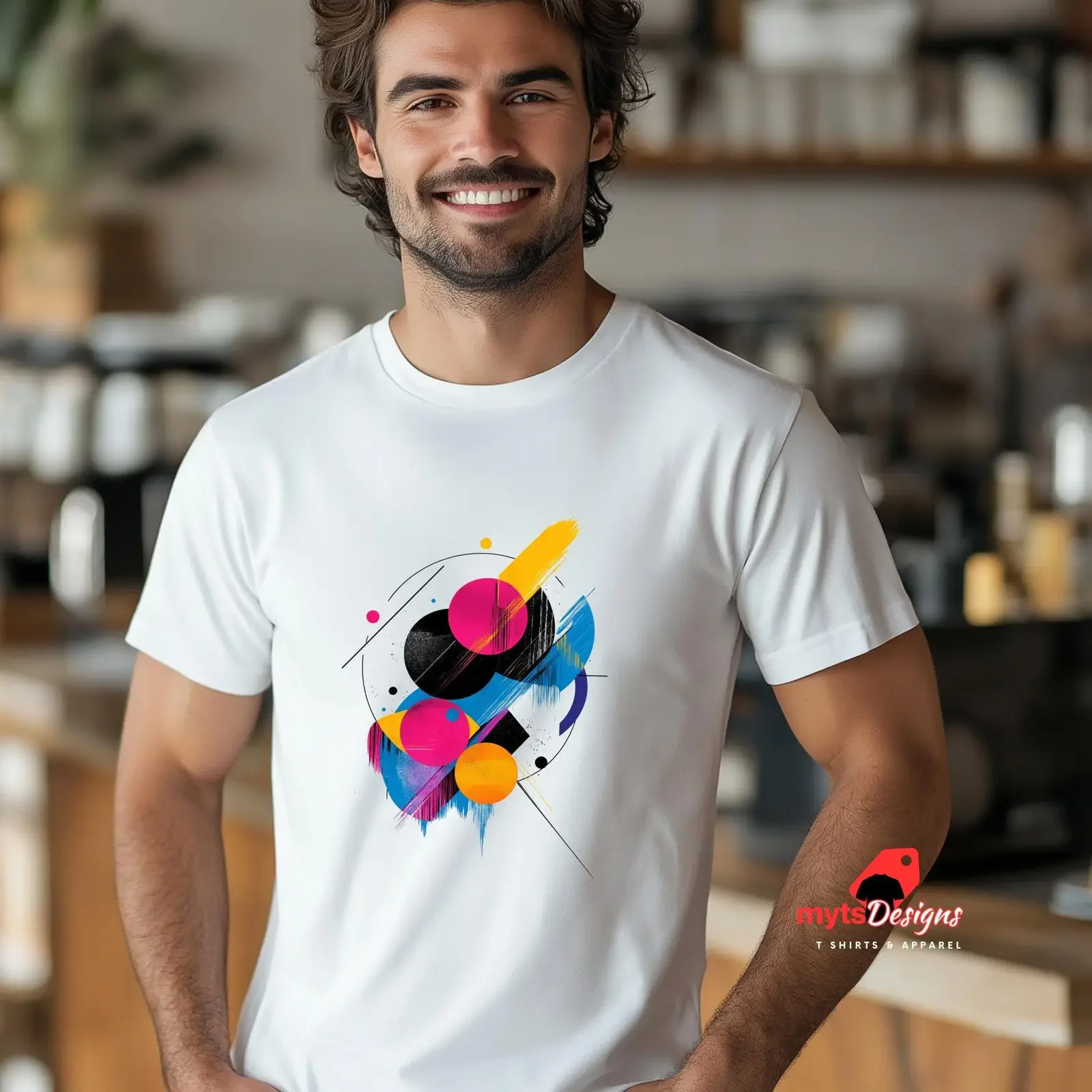 Geometric Space T Shirt Vivid Abstract Art Sci Fi Fashion vintage Washed Casual Comfortable streetwear graphic Stretched
