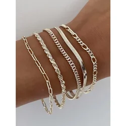 Vintage Punk Style Women's Bracelet Set Silver 925 bracelet Plated Gold bracelet Cuban & Paper Clip Chains Fashion Accessories