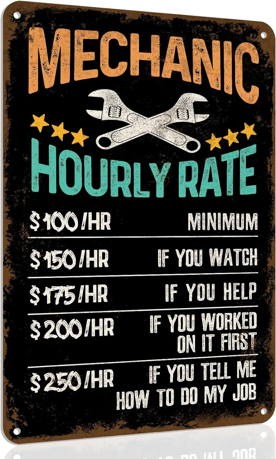 Mechanic Shop Hourly Rate Rules Metal Tin Sign Funny Mechanic Gifts Garage Sale Signs Office Decor For Men 8 X 12 Inch