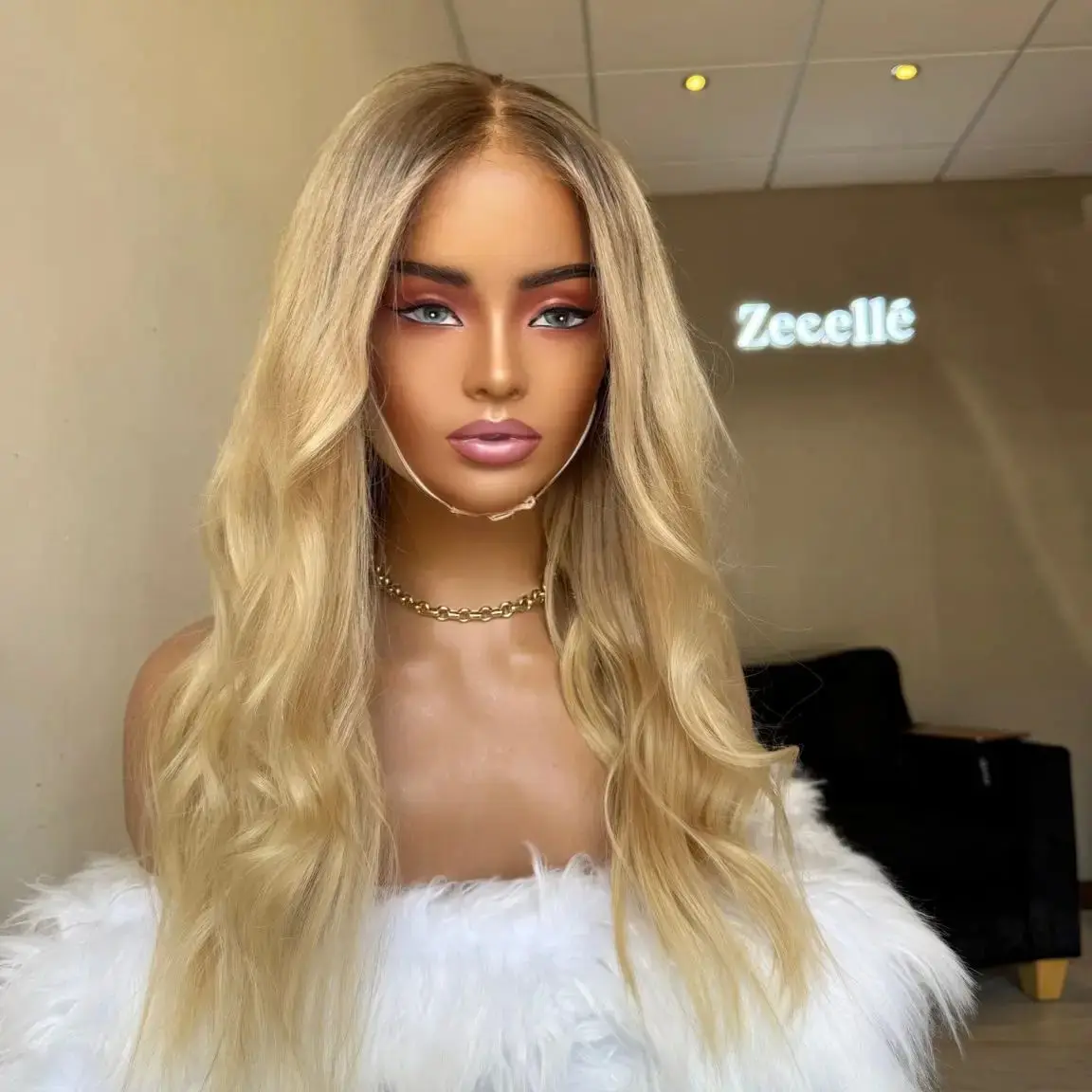 Golden Blonde Shadow Roots Synthetic Lace Frontal Wigs Loose Deep Wave Glueless Daily Party Cosplay Wigs Small Large Cap Size
