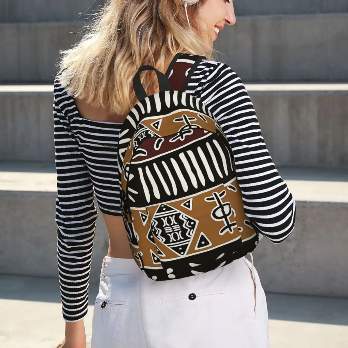 African Mud Cloth With Elephants Backpack Hot Sale Daypack Large Capacity BookBag School Bag Shoulder Bags for Men Women