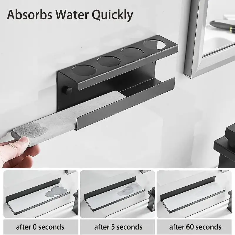 1pc Toothbrush Holder Stand Electric Toothbrush Organizer Bathroom Diatomite Base 4-Slot Storage Box Multi-Functional Brush Rack