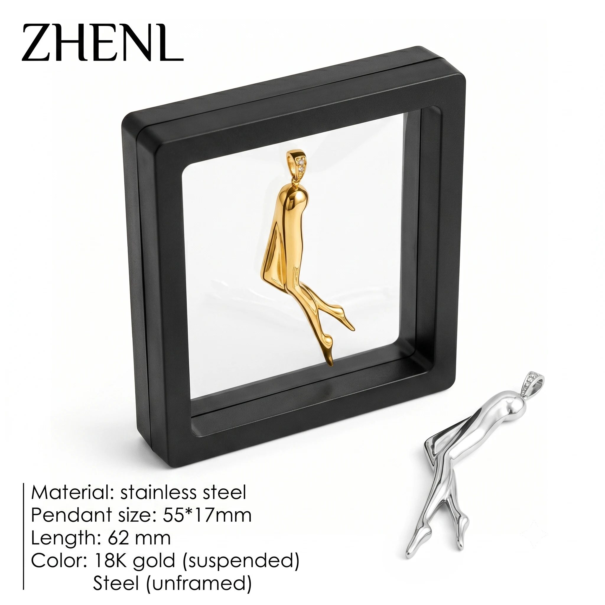 Abstract Human Figure Pendant Stainless Steel 18K Gold Plated Minimalist Silhouette Body Necklace Charm for Women Jewelry