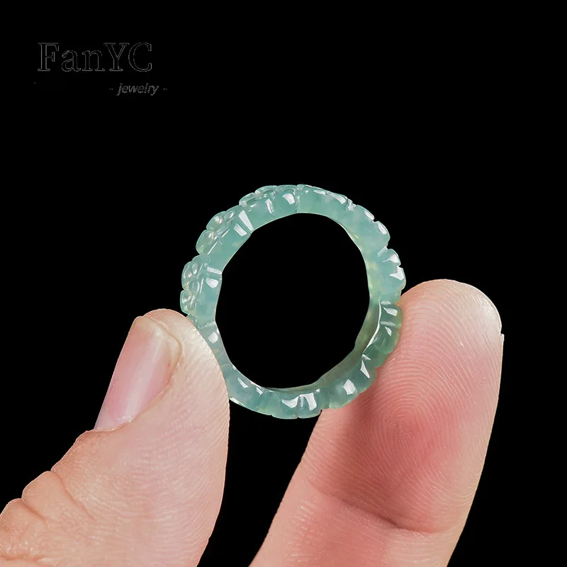 الجاديت الطبيعي الأزرق المياه ثلاثي الأبعاد زهر الخوخ الدائري الجليد اليشم حجر زوجين هدية مجوهرات عصرية وساحرة #3