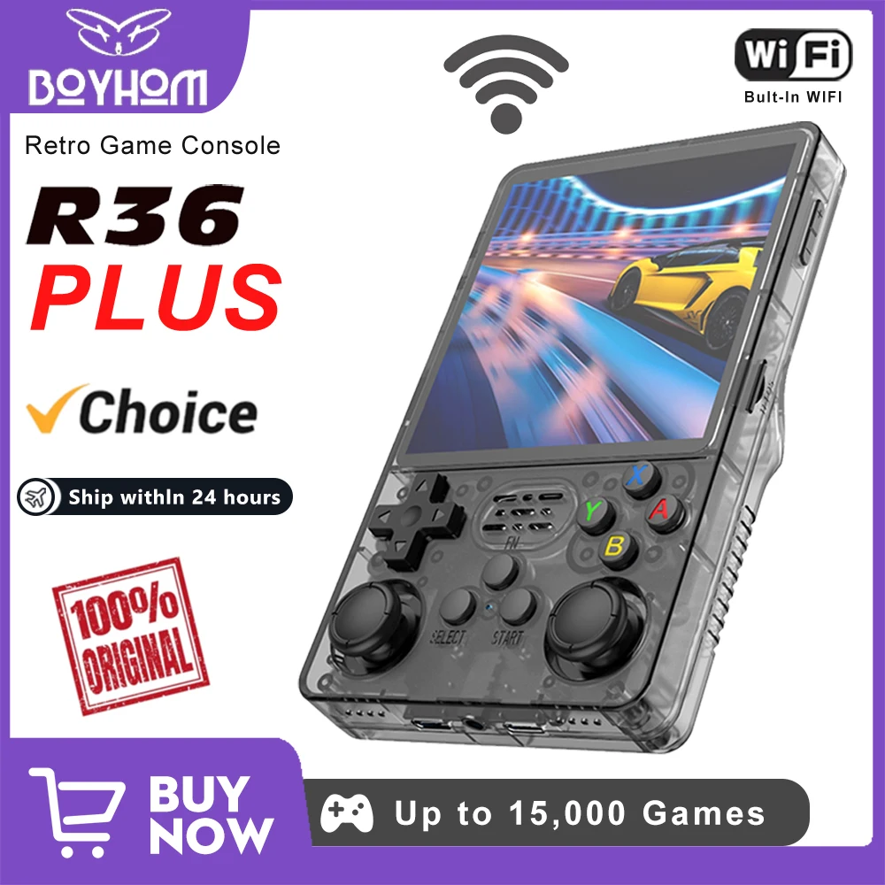 BOYHOM شاشة كبيرة R36PLUS ARK OS نظام مفتوح المصدر ريترو وحدة تحكم بجهاز لعب محمول 4 بوصة IPS شاشة 720*720 المدمج في واي فاي الاطفال هدية