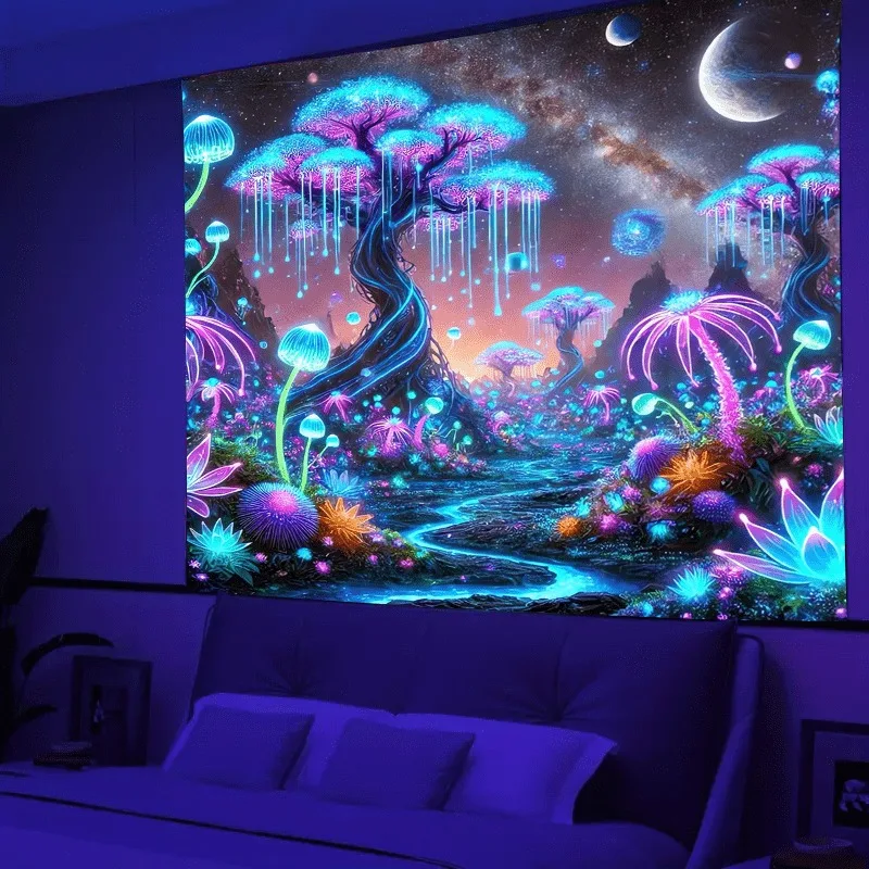 Fantasy tree ultraviolet luminous tapestry, indoor mood to create atmosphere