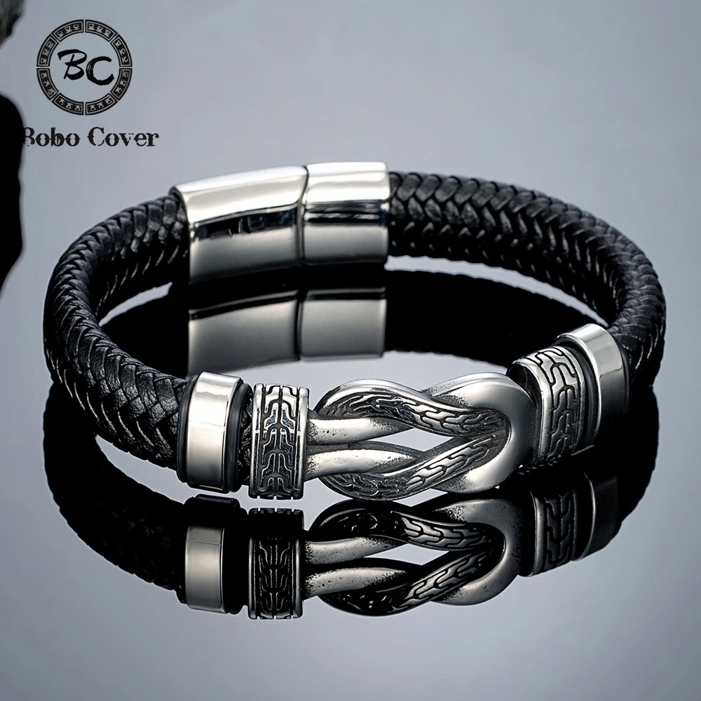 Vintage Infinity-Symbol Lederarmband für Herren - Edelstahl Möbius-Band Handgefertigter Armreif Männlicher Charm Schmuck Paar-Geschenke