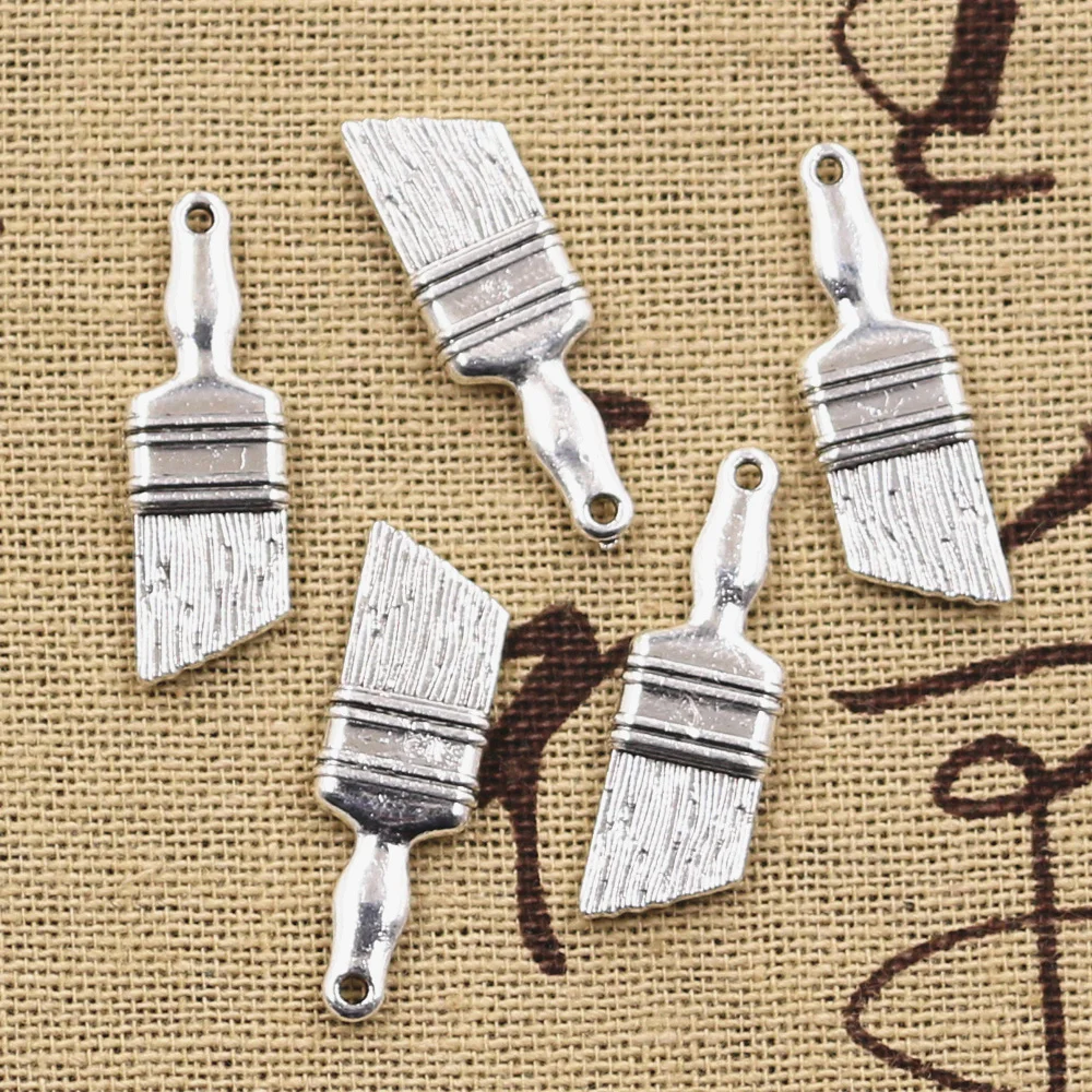 12pcs Charms Tools Brush 27x9mm Antique Silver Color Pendants Making DIY Handmade Tibetan Finding Jewelry