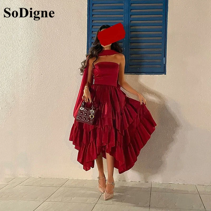 

SoDigne Burgundy Vintage Evening Dresses A Line Prom Gowns Tiered Pleat Robe De Soirée Formal Occasion Dresses 2023