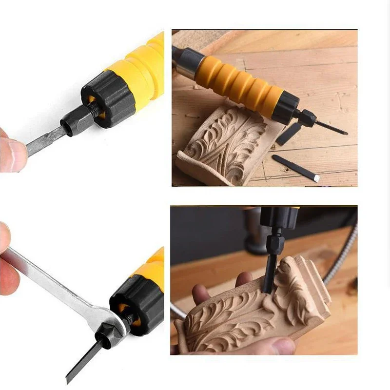 Rotary Tool Grinder 0.3-6.5mm with Chuck Key, Black Rubber / Silver Stainless Steel Flexible Shaft Adapter Attachment гибкий вал
