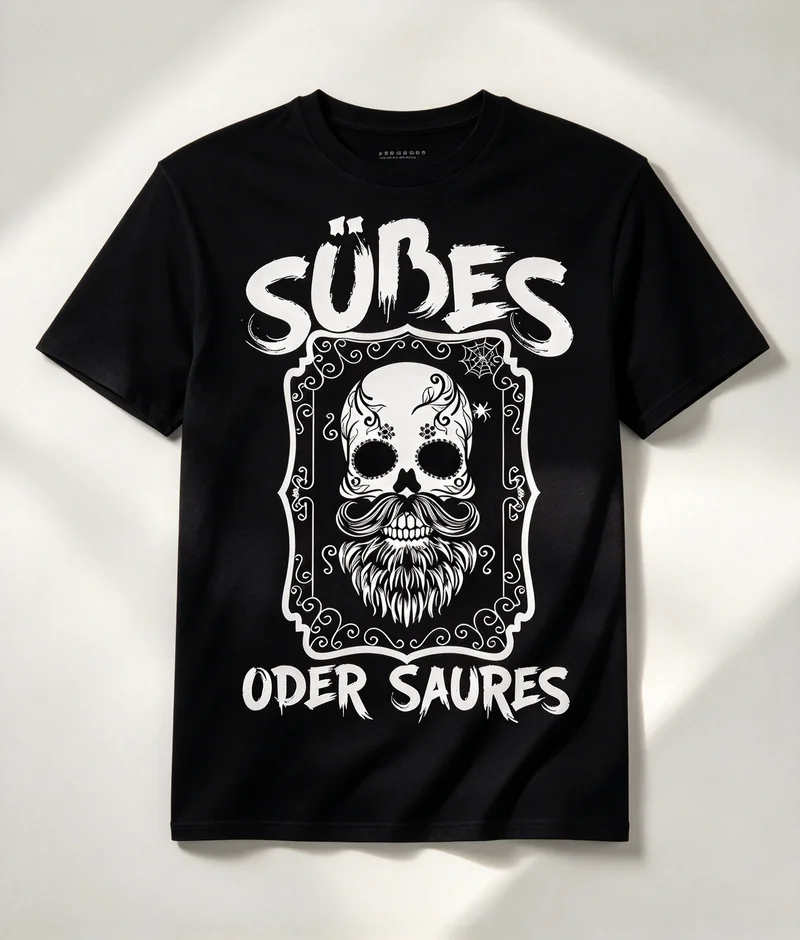 Süßes Oder Saures Skull Beard T Shirt Men German Halloween Graphic Tee Gothic Spider Web Holiday Gift Y2k Top Harajuku