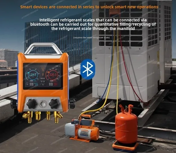 

Intelligent 4 Valves Digital Manifold Kit with 5” Smart Touch Screen Gauge with Bluetooth