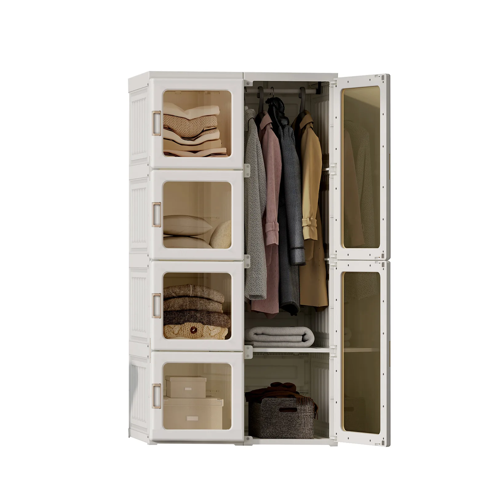 Installation-Free Foldable Modern Plastic Folding Wardrobe Glass Doors Four Drawers Panel Hinges for Living Room Bathroom