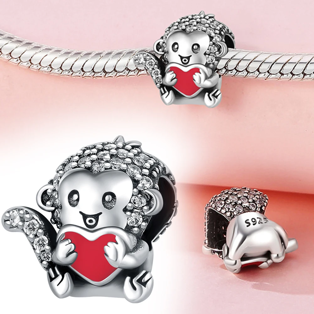 Silver Colour Monkey Beads Fit Pandora Charms Silver Colour Original Bracelet for Jewelry Making