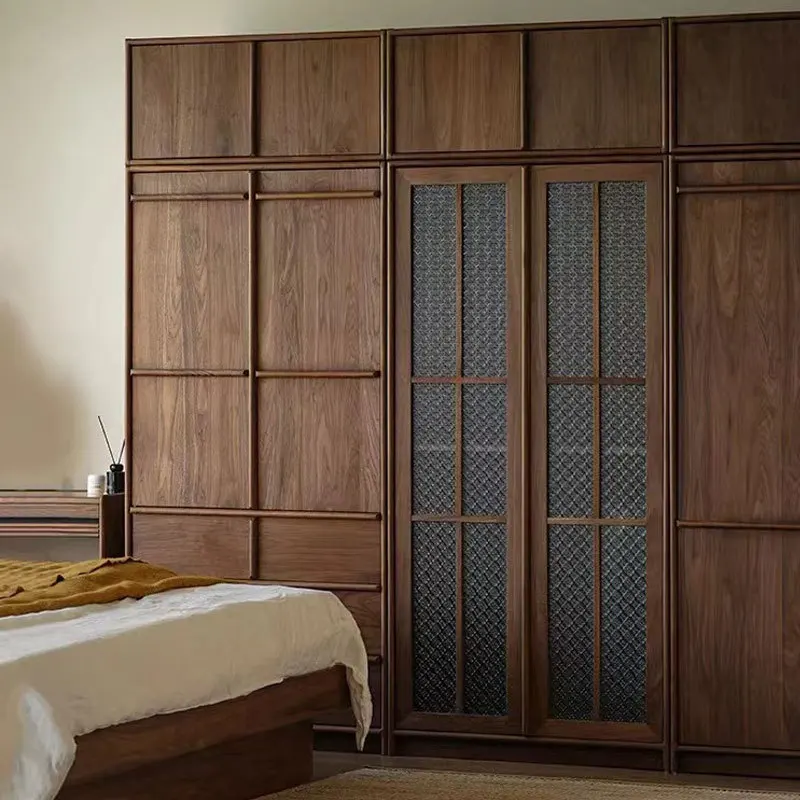 

Customizable North American Black Walnut Nordic Furniture Modern Minimalist Bone Line Bedroom Storage Wardrobe
