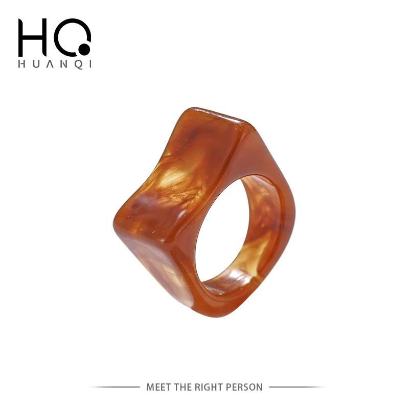 HUANQI 2020 New Korean Japan Transparent Acrylic irregular Ice Cube Resin Tortoise Rings for Women Girls Marble Pattern Ring