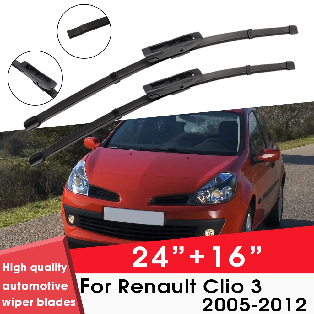 

Car Wiper Blade Blades For Renault Clio 3 2005-2012 24"+16" Windshield Windscreen Clean Rubber Silicon Cars Wipers Accessories