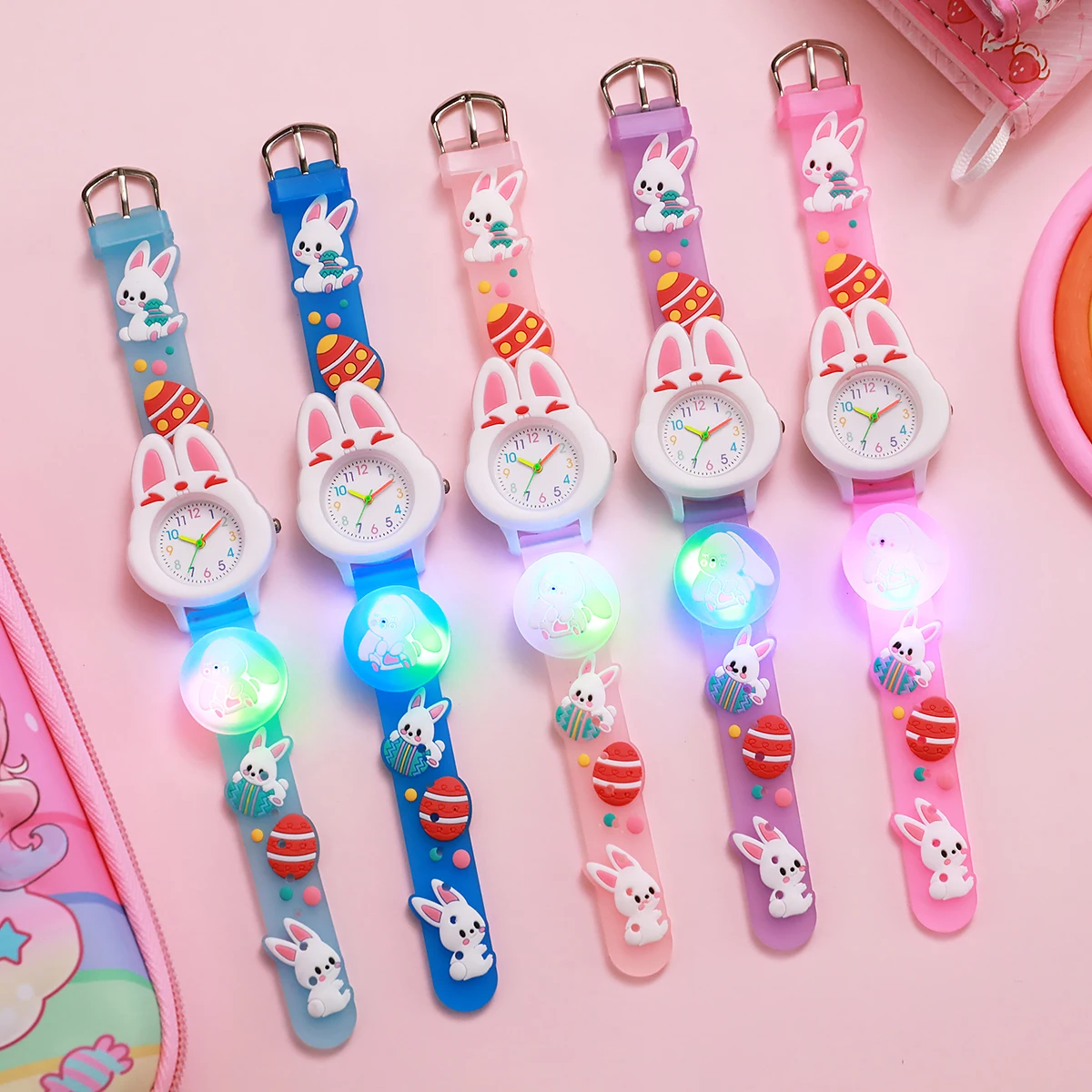 ساعة أرنب كرتونية لطيفة، ساعة كوارتز بأضواء باردة، مناسبة لهدايا عيد الهالوين