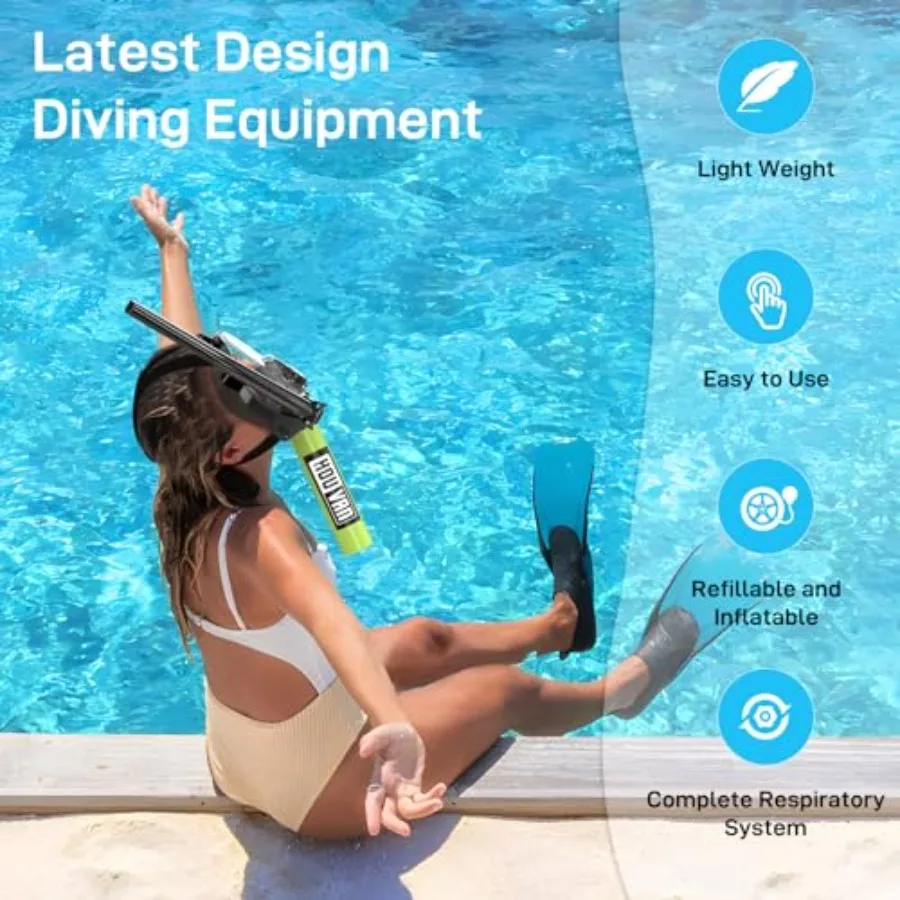 Recreational snorkeling and shallow diving: aluminum alloy black compact 0.5L mini scuba tank with integrated full-face snorkel